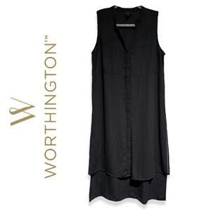 WORTHINGTON Button Down Sheer Sleeveles High Low Blouse, Lagenlook, S